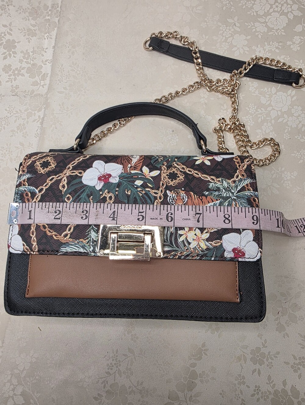 ALDO Tropical Tiger Floral Chain Print Top Handle Crossbody Satchel Bag - Picture 11 of 12